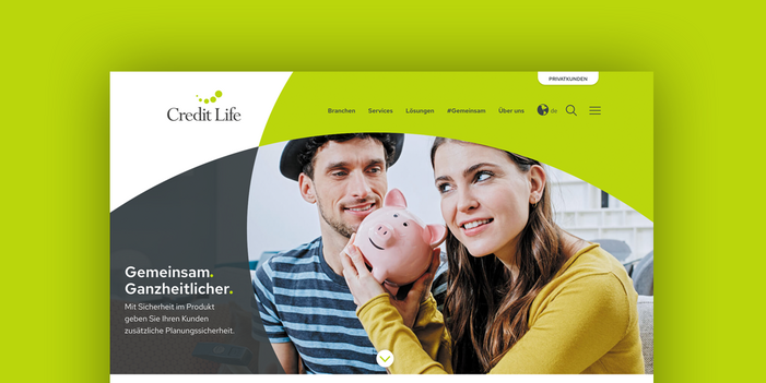 Screenshot der Credit Life-Website auf hellgr&uuml;nem Hintergrund