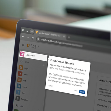 Screenshot des TYPO3-Backends auf einem Laptop-Bildschirm
