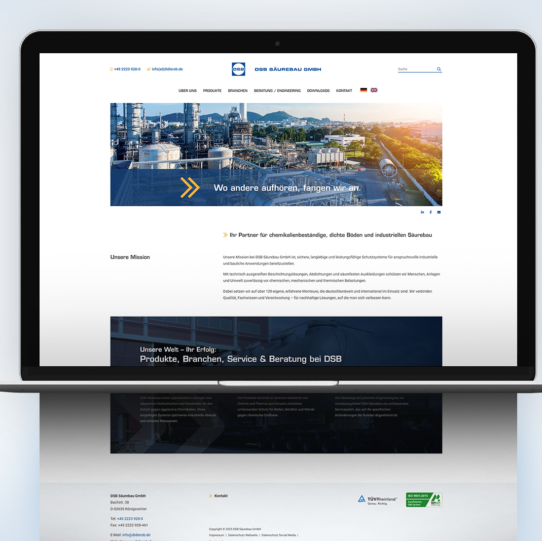 DSB Säurebau Website Screenshot auf Laptop