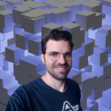 Levin Thiel auf abstraktem Tech-Hintergrund
