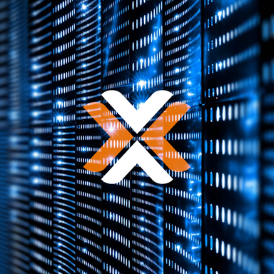 Proxmox-Logo auf abstraktem Tech-Hintergrund